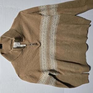 St. John's Bay Men's XXL Tan and Cream Half-Zip Sweater